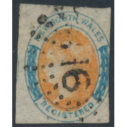 AUSTRALIA / NSW - 1856 6d orange/blue Registered stamp, imperf., used – SG # 104