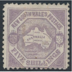 AUSTRALIA / NSW - 1890 5/- lilac Map, perf. 10, ‘5/- NSW’ in diamond wmk, MNG – SG # 263