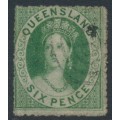 AUSTRALIA / QLD - 1861 6d deep green QV Chalon, perf. 14-16, small star watermark, used – SG # 17