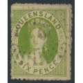 AUSTRALIA / QLD - 1863 6d yellow-green QV Chalon, perf. 13, no watermark, used – SG # 27