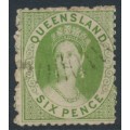 AUSTRALIA / QLD - 1863 6d yellow-green QV Chalon, perf. 13, no watermark, used – SG # 27