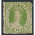 AUSTRALIA / QLD - 1863 6d yellow-green QV Chalon, perf. 13, no watermark, MNG – SG # 27