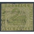 AUSTRALIA / WA - 1861 6d sage-green Swan, imperforate with swan watermark, used – SG # 28
