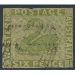 AUSTRALIA / WA - 1861 6d sage-green Swan, imperforate with swan watermark, used – SG # 28