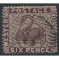 AUSTRALIA / WA - 1861 6d purple-brown Swan, perf. 15½:15½, swan watermark, used – SG # 42