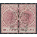 AUSTRALIA / SA - 1903 9d rosy lake Long Tom pair, thin POSTAGE, used – SG # 283