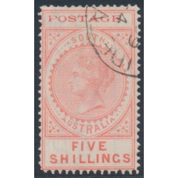 AUSTRALIA / SA - 1902 5/- reddish pink Long Tom, thin POSTAGE, CTO – SG # 277