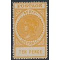 AUSTRALIA / SA - 1908 10d deep orange Long Tom, thick POSTAGE, crown SA wmk, MH – SG # 287