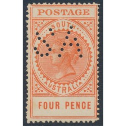 AUSTRALIA / SA - 1908 4d orange Long Tom, crown A wmk, SA perfin, MH – SG # 299a