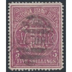 AUSTRALIA / VIC - 1884 5/- claret on yellow Stamp Duty, perf. 13, used – SG # 260