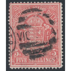 AUSTRALIA / VIC - 1897 5/- rose-carmine Stamp Duty, perf. 12½, used – SG # 347a