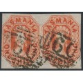 AUSTRALIA / TAS - 1858 1/- vermilion Chalon, imperforate pair, used – SG # 41