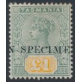 AUSTRALIA / TAS - 1897 £1 green/yellow QV Tablet, o/p SPECIMEN, MH – SG # 225s