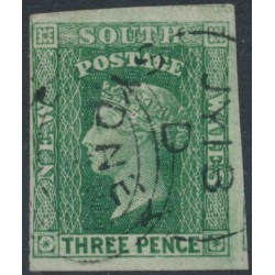 AUSTRALIA / NSW - 1856 3d dull green Diadem, imperforate, '3' watermark, used – SG # 117