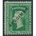 AUSTRALIA / NSW - 1870 3d green Diadem, perf. 13:13, o/p SPECIMEN, MH – SG # 158s