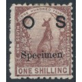 AUSTRALIA / NSW - 1890 1/- brown Kangaroo, o/p OS & SPECIMEN, MH – SG # O44bs