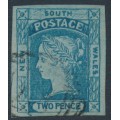 AUSTRALIA / NSW - 1855 2d blue Laureates, imperf., no watermark, plate III, used – SG # 63