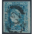 AUSTRALIA / NSW - 1855 2d blue Laureates, imperf., no watermark, plate III, used – SG # 63