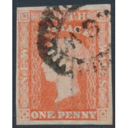 AUSTRALIA / NSW - 1856 1d orange-vermilion Diadem, imperf., ‘1’ watermark, used – SG # 107