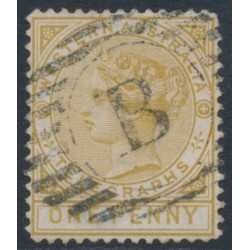 AUSTRALIA / WA - 1879 1d bistre Telegraph Stamp, perf. 14, postally used – SG # T1