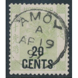 HONG KONG - 1891 20c on 30c yellowish green QV, Amoy cancel – SG # 48 / Z44