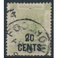 HONG KONG - 1891 20c on 30c yellowish green QV, Foochow cancel – SG # 48 / Z349