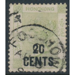 HONG KONG - 1891 20c on 30c yellowish green QV, Foochow cancel – SG # 48 / Z349