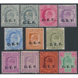 INDIA - 1905-1911 3p to 1Rp KEVII set overprinted CEF, MH – SG # C12-C20+C12c+C18a