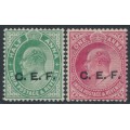 INDIA - 1908 ½a green & 1a red KEVII set of 2 overprinted CEF, MH – SG # C21-C22