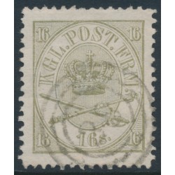 DENMARK - 1864 16Sk olive-grey Crown, perf. 13:12½, used – Facit # 15b