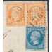 FRANCE - 1864 40c orange pair & 20c blue Napoléon on cover to Italy – Michel # 21+22