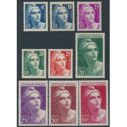 FRANCE - 1945 4Fr to 100Fr Marianne set of 9, MNH – Michel # 698-706