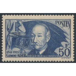 FRANCE - 1938 50Fr blue Clément Ader (thin paper), MNH – Michel # 425a