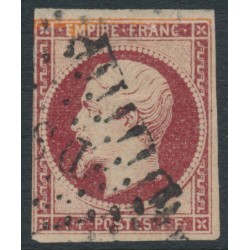 FRANCE - 1853 1Fr carmine Emperor Napoléon III, imperforate, used – Michel # 17a