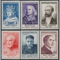 FRANCE - 1954 Famous Frenchmen set of 6, MNH – Michel # 1015-1020