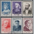 FRANCE - 1954 Famous Frenchmen set of 6, used – Michel # 1015-1020