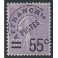 FRANCE - 1926 55c on 60c purple Semeuse with a pre-cancel, MH – Michel # 199