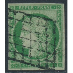 FRANCE - 1850 15c green Cérès, imperforate, used – Michel # 2a