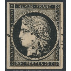 FRANCE - 1849 20c black Cérès on yellowish paper, imperforate, used – Michel # 3y