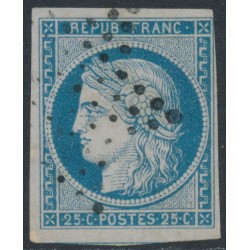 FRANCE - 1850 25c blue Cérès on white paper, imperforate, used – Michel # 4a