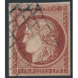 FRANCE - 1849 1Fr carmine-brown Cérès, imperforate, used – Michel # 7b