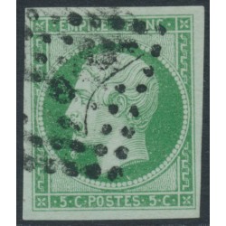 FRANCE - 1860 5c green on greenish Napoléon, imperforate, used – Michel # 11a