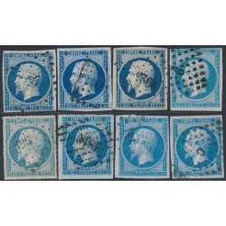 FRANCE - 1853 20c blue Napoléon, range of shades, types I & II, used – Michel # 13I+13II