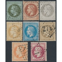 FRANCE - 1862 1c to 80c Napoléon with laurels set of 8, perf. 14:13½, used – Michel # 24-31