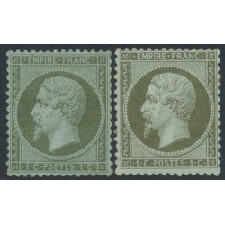 FRANCE - 1862 1c green-olive & greenish bronze Napoléon, perf. 14:13½, MH – Michel # 18a+18b