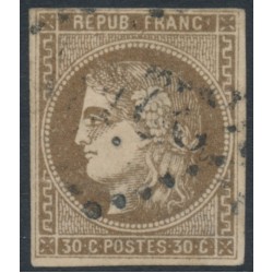 FRANCE - 1870 30c brown Cérès (Bordeaux printing), imperforate, used – Michel # 42a