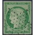 FRANCE - 1850 15c yellowish green Cérès, imperforate, used – Michel # 2a