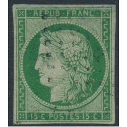 FRANCE - 1850 15c green Cérès, imperforate, used – Michel # 2a