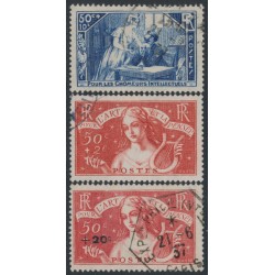 FRANCE - 1935 Intellectuals Welfare Fund set of 3, used – Michel # 303-304+335