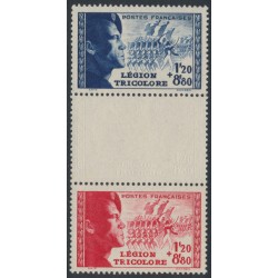 FRANCE - 1942 La Légion Tricolore vertical strip of 3, MNH – Michel # 576-577